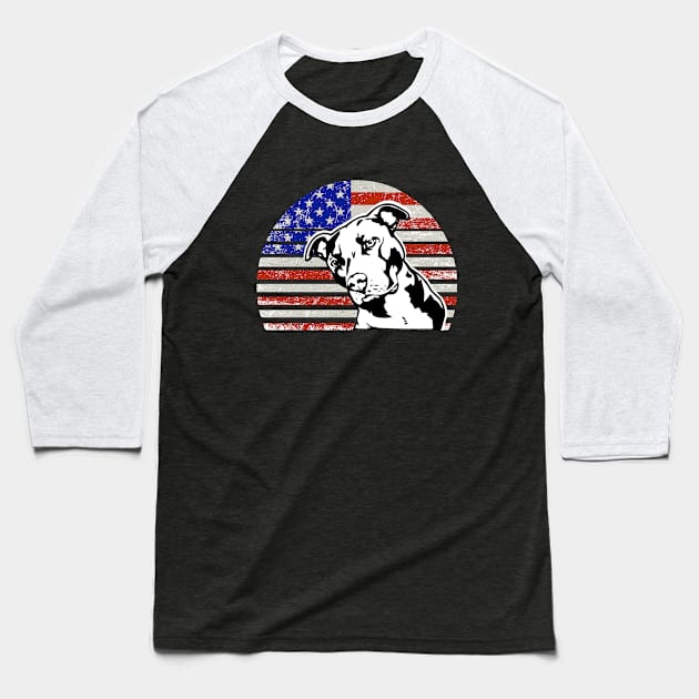 Staffordshire Bull Terrier Vintage dog on American flag - Staffordshire Bull Terrier DAD and MOM Gift Baseball T-Shirt by YANISOVE